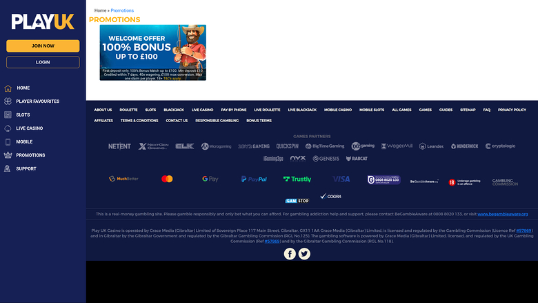 Play UK Casino — Promotions page
