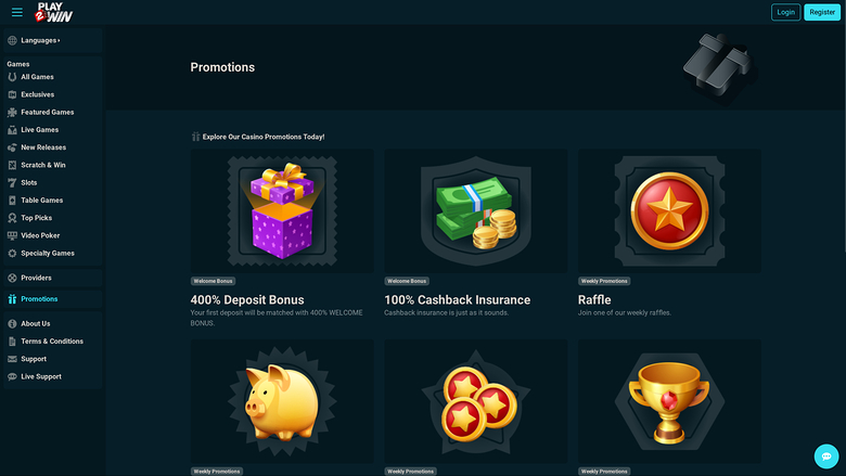 Play2Win Casino — Promotions page