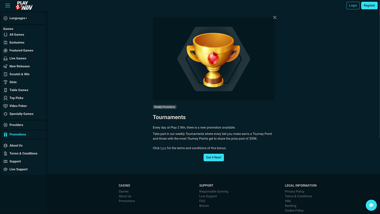 Play2Win Casino — Tournaments