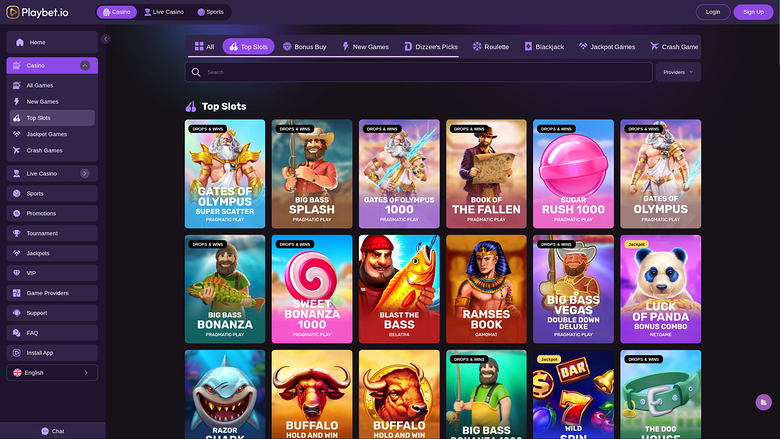 Playbet.io Casino — Games lobby
