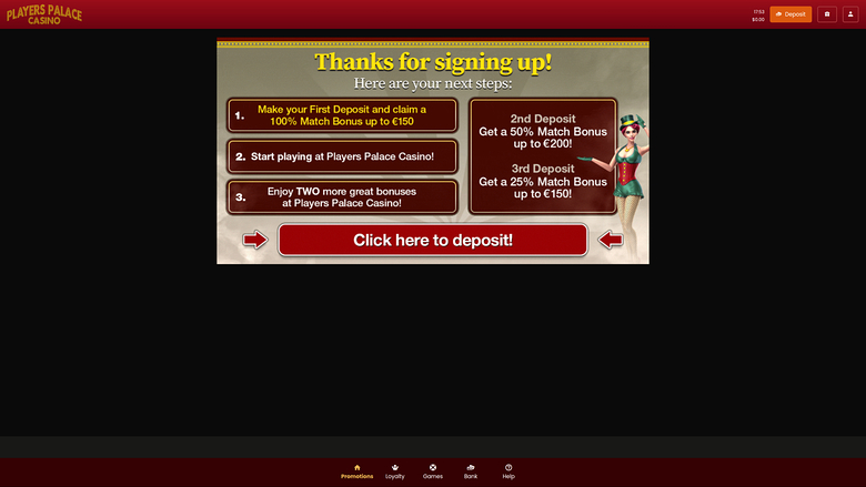Players Palace Casino — Promotions page