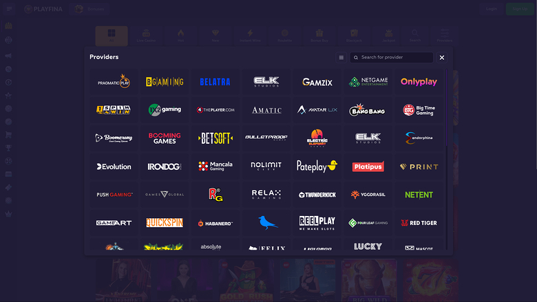 Playfina Casino — Games by studio