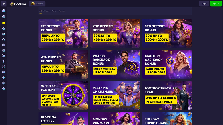 Playfina Casino — Promotions page