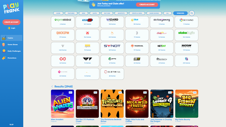 PlayFrank Casino — Games by studio