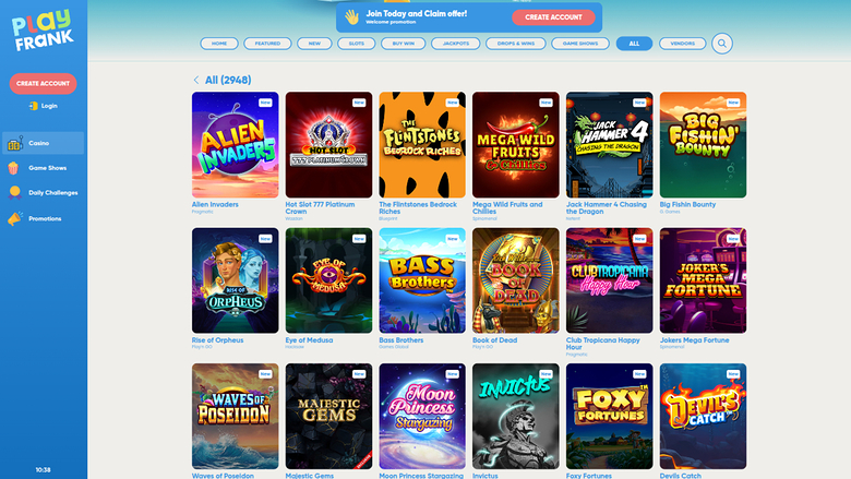 PlayFrank Casino — Games lobby