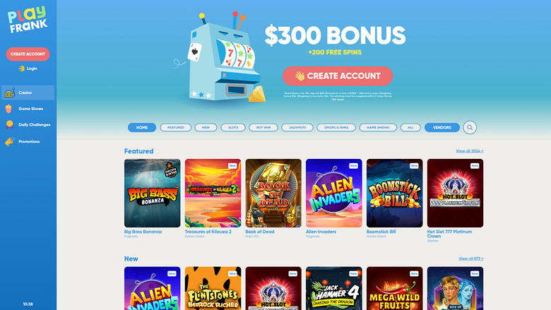 PlayFrank Casino — Homepage
