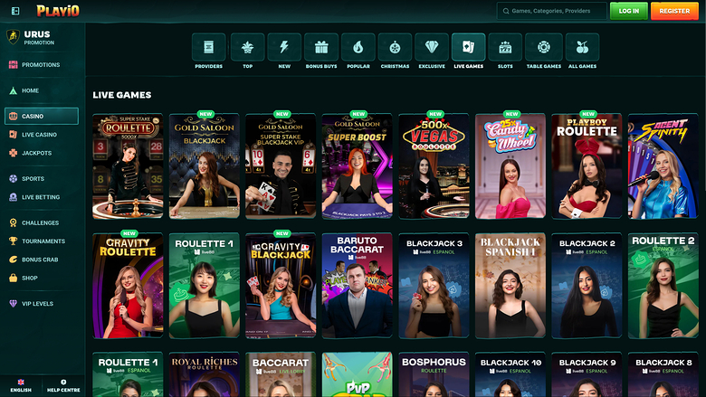 Playio Casino — Live dealer lobby