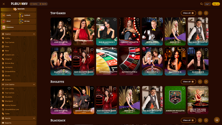 PlayJonny Casino — Live dealer lobby