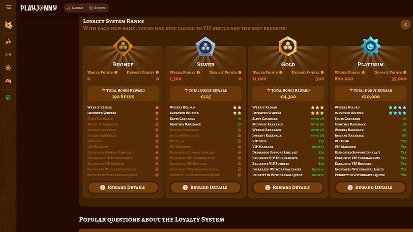 PlayJonny Casino — VIP section