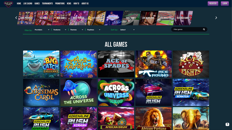 PlayLive Casino — Games lobby