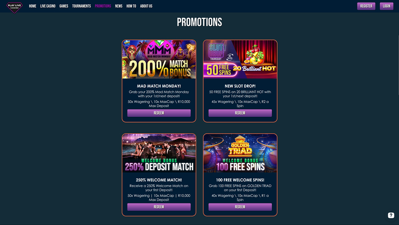 PlayLive Casino — Promotions page