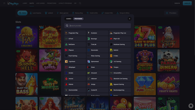 PlayMojo Casino — Games by studio
