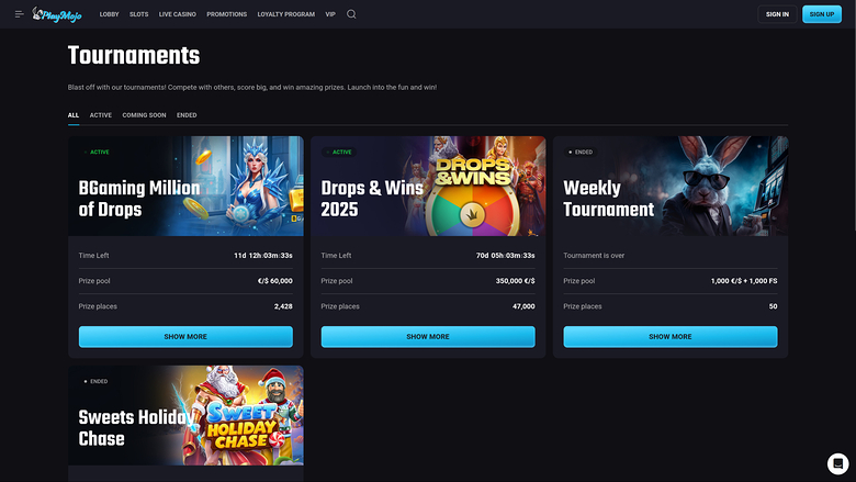 PlayMojo Casino — Tournaments