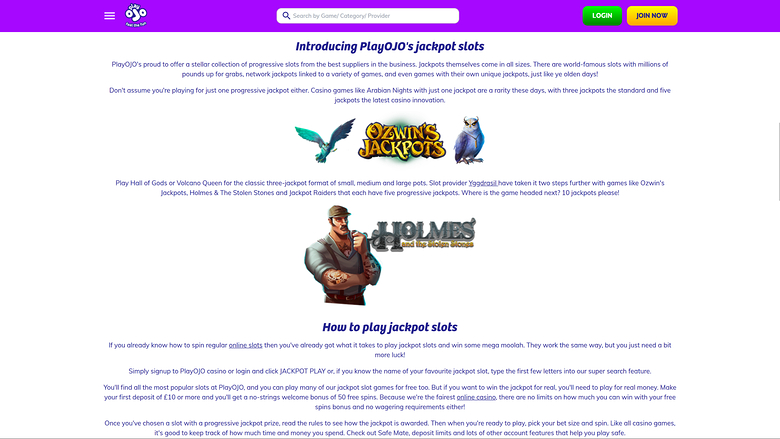 PlayOJO Casino — Jackpot games