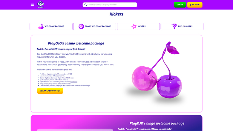 PlayOJO Casino — Promotions page