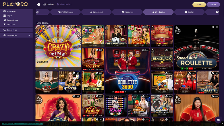 PlayOro — Live dealer lobby