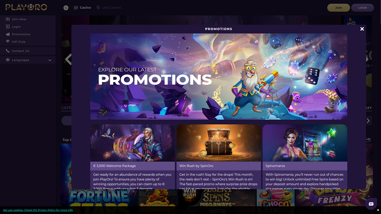 PlayOro — Promotions page