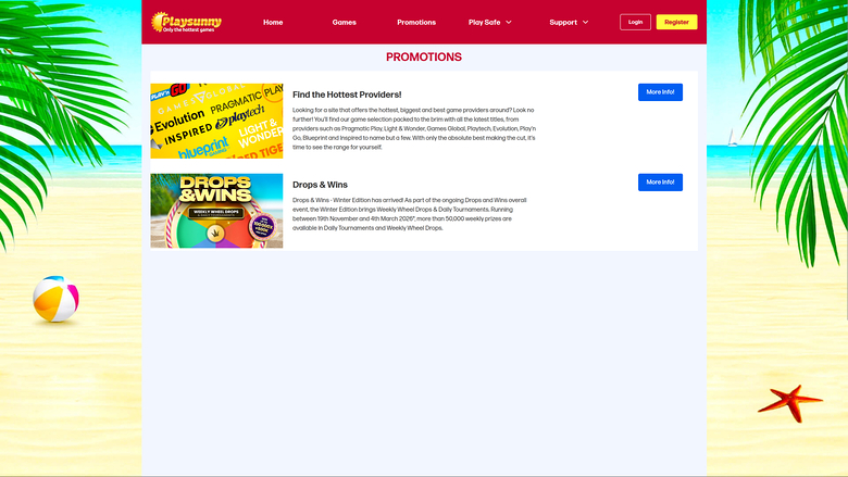 PlaySunny Casino — Promotions page