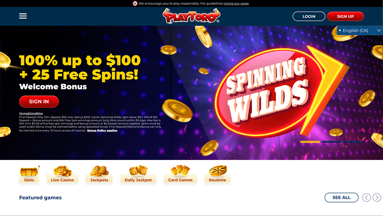 PlayToro Casino — Homepage