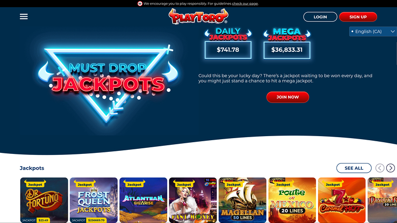 PlayToro Casino — Jackpot games