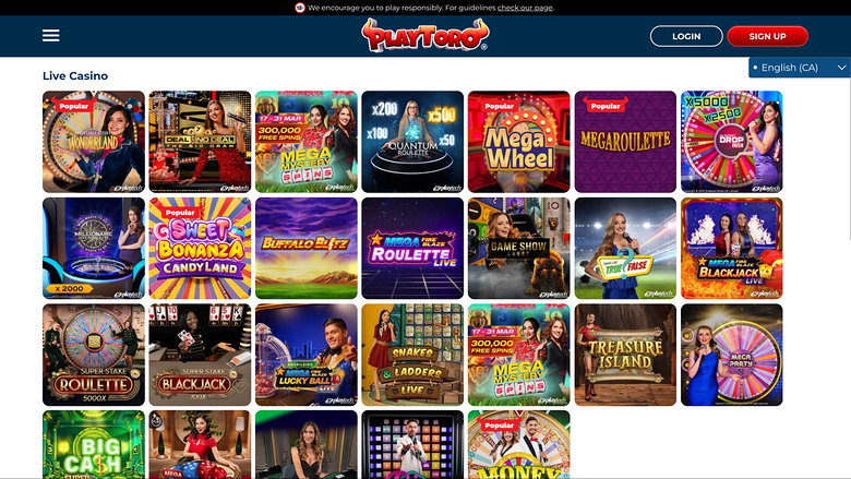 PlayToro Casino — Live dealer lobby
