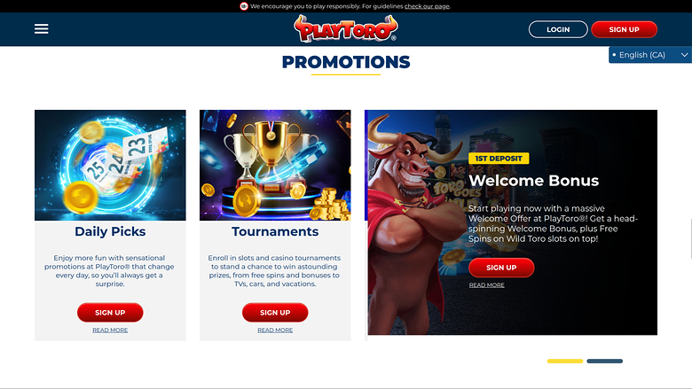 PlayToro Casino — Promotions page