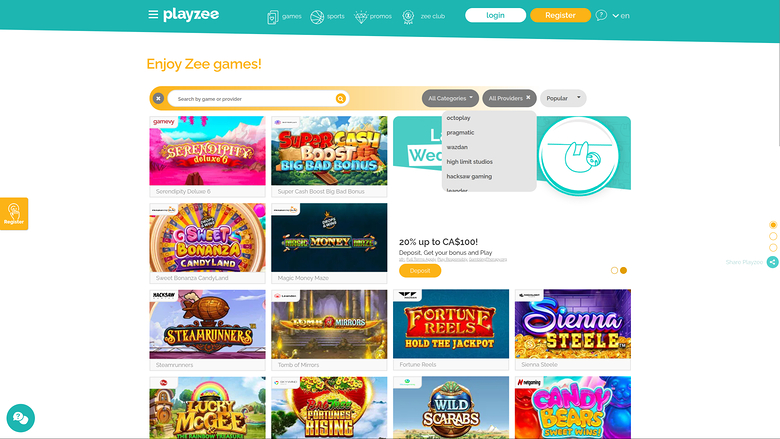 PlayZee Casino — Games by studio
