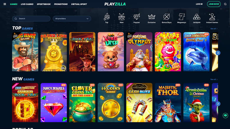 Playzilla Casino — Games lobby