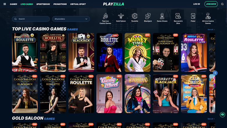 Playzilla Casino — Live dealer lobby