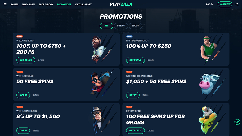 Playzilla Casino — Promotions page