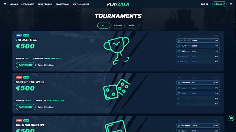 Playzilla Casino — Tournaments