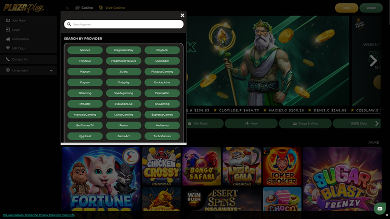 PlazaPlay Casino — Games by studio