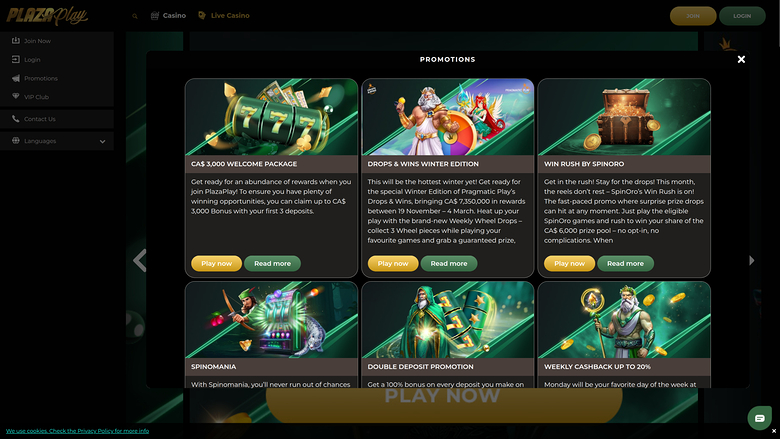 PlazaPlay Casino — Promotions page