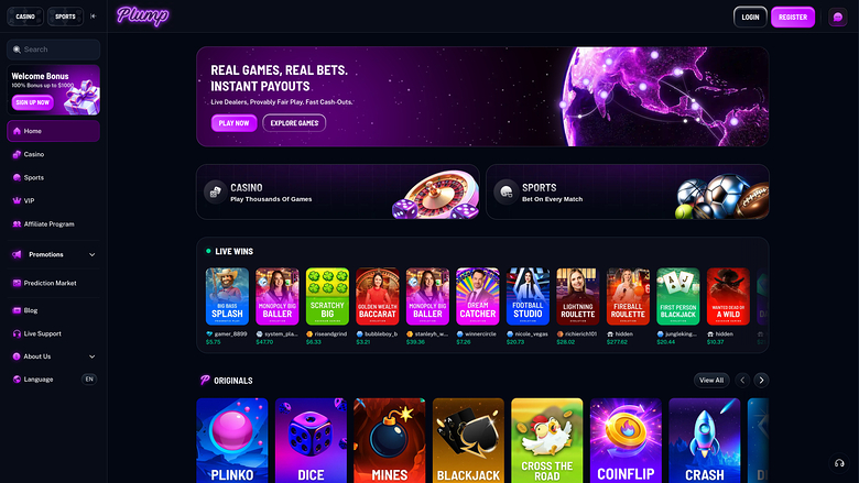Plump Casino — Homepage