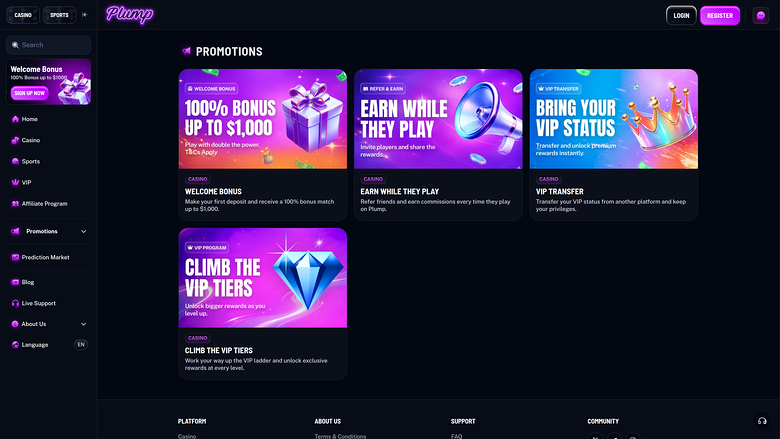 Plump Casino — Promotions page