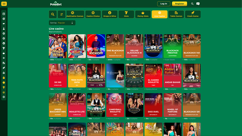 PokerBet Casino — Live dealer lobby