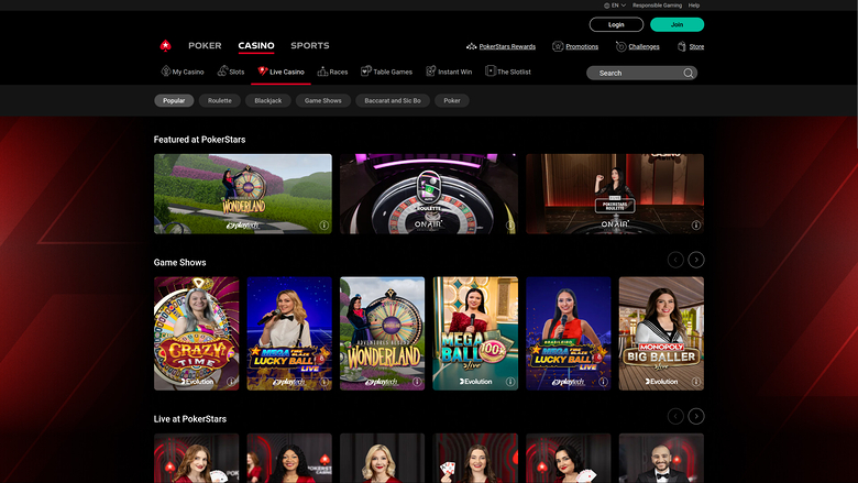 PokerStars — Live dealer lobby