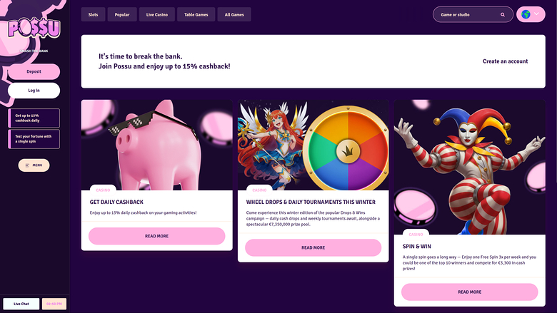 Possu Casino — Promotions page