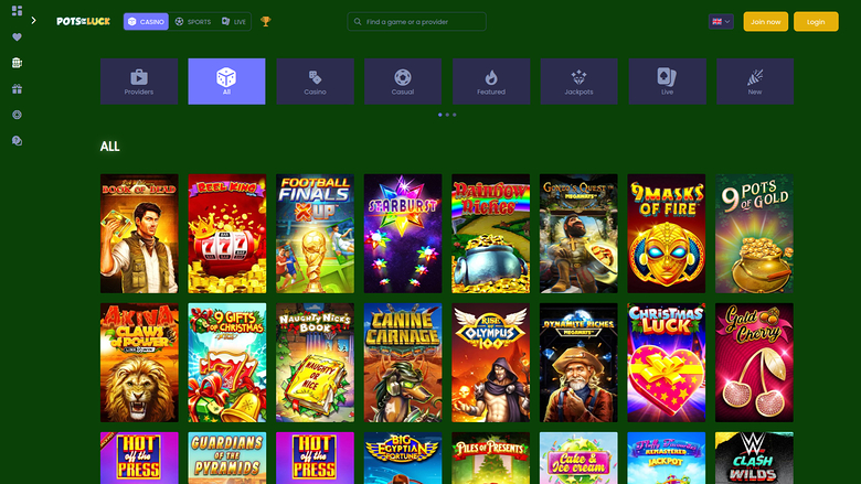 Pots of Luck Casino — Games lobby