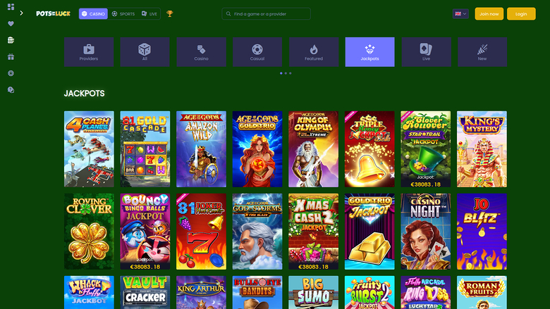 Pots of Luck Casino — Jackpot games