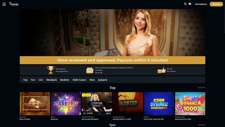 Premier Live Casino — Homepage