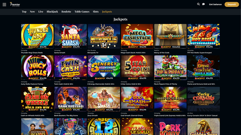 Premier Live Casino — Jackpot games