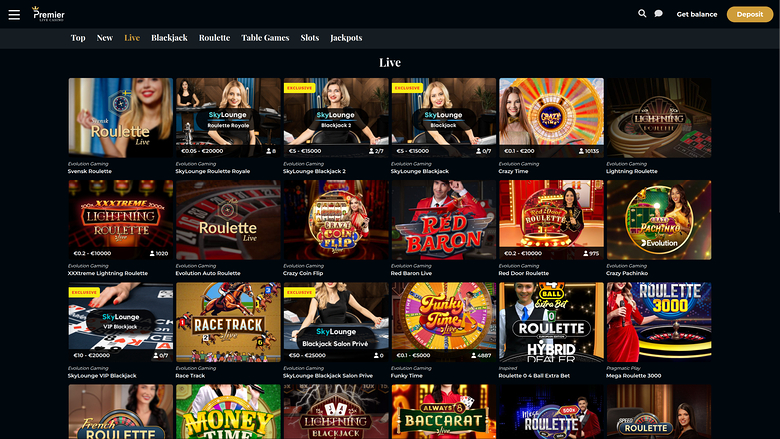 Premier Live Casino — Live dealer lobby