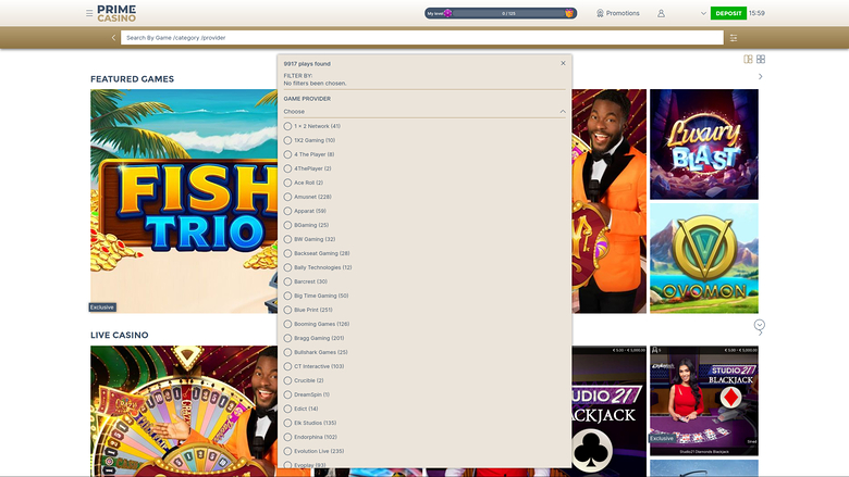 Prime Casino — Games by studio