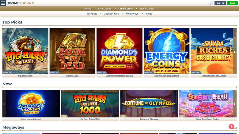 Prime Casino — Games lobby