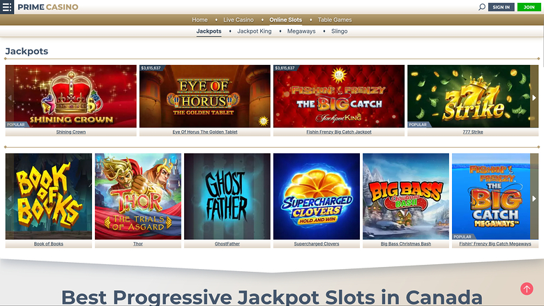 Prime Casino — Jackpot games