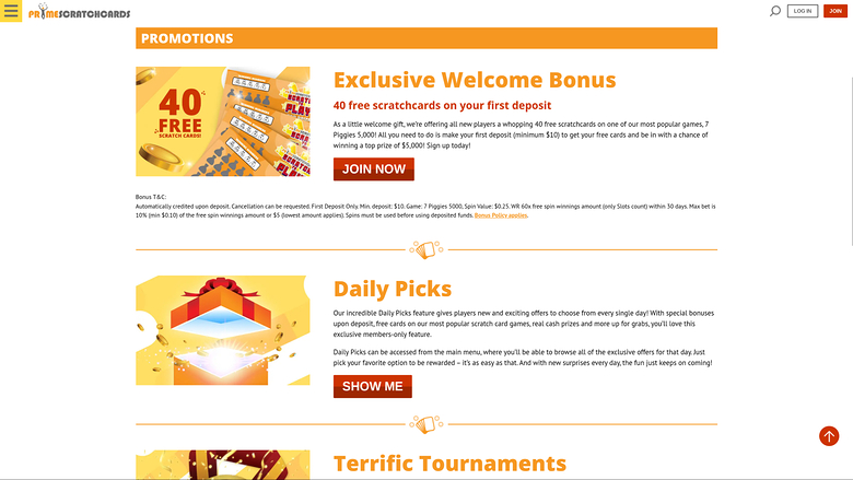 PrimeScratchCards — Promotions page