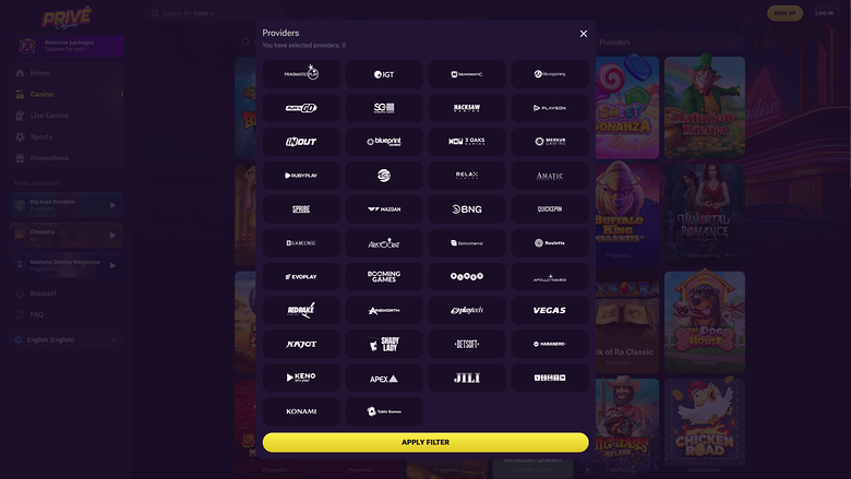 Prive Casino — Games by studio