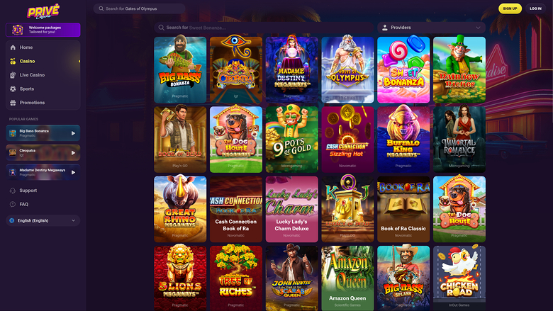 Prive Casino — Games lobby