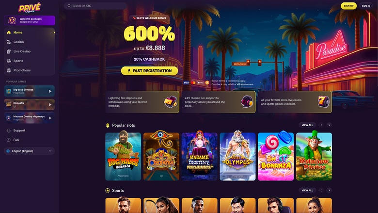 Prive Casino — Homepage